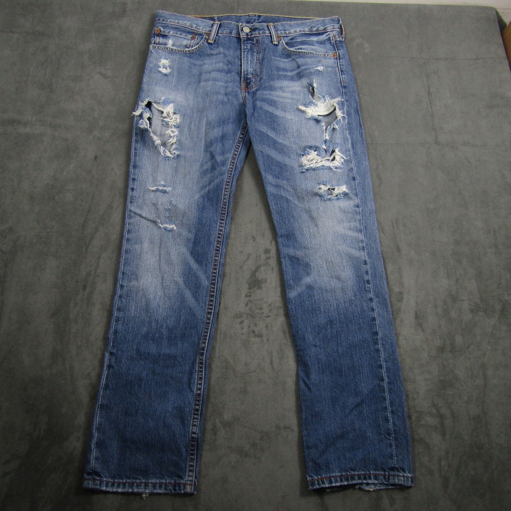 Levis 511 Slim Fit Jeans Mens 33x30 Blue Distressed Ripped Denim 00950